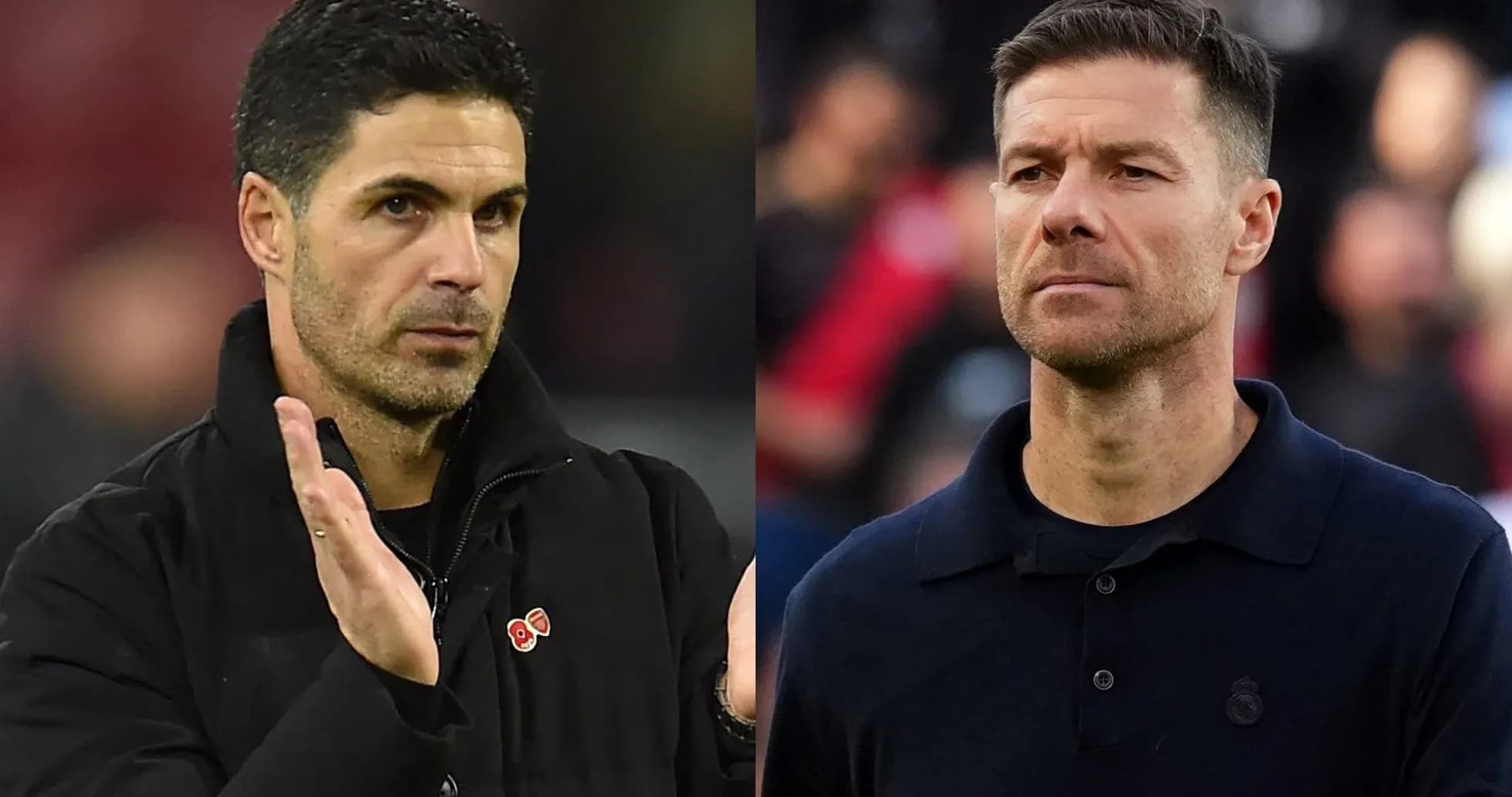 Two football managers on opposite sides of image Two football managers on opposite sides of image