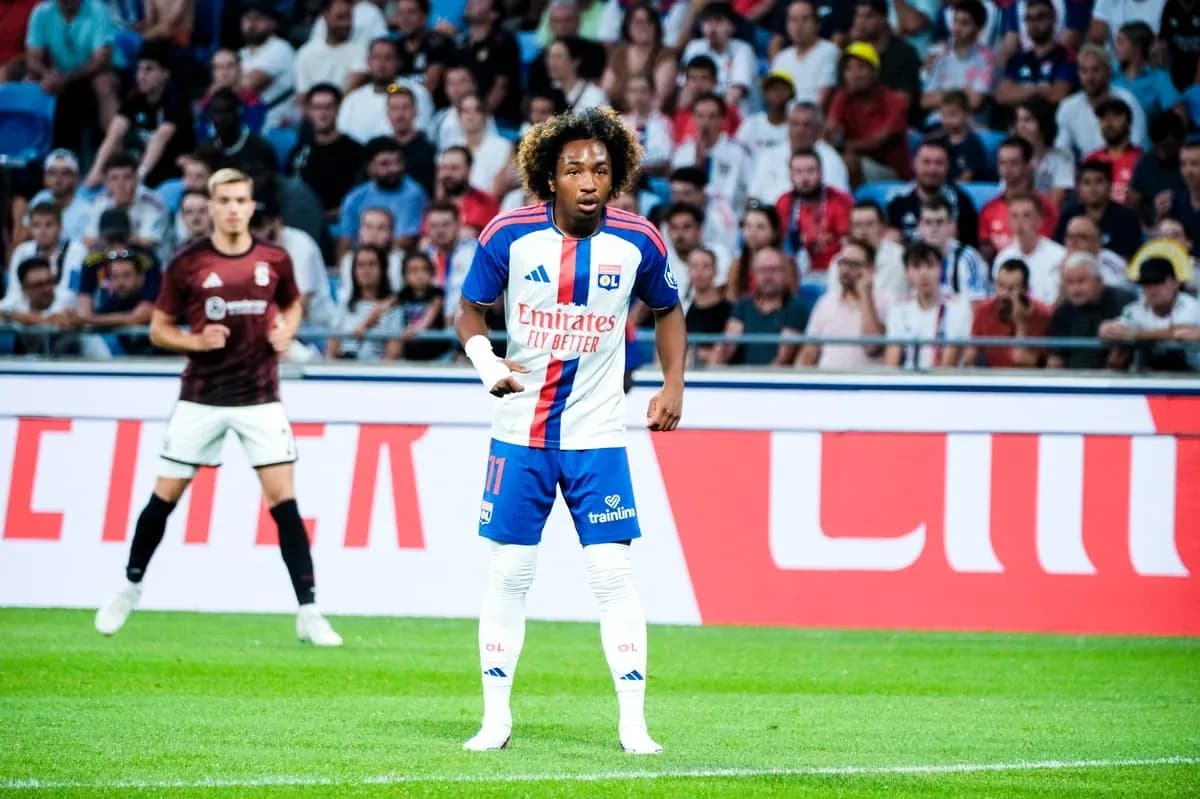 Player in Olympique Lyonnais kit during match Player in Olympique Lyonnais kit during match
