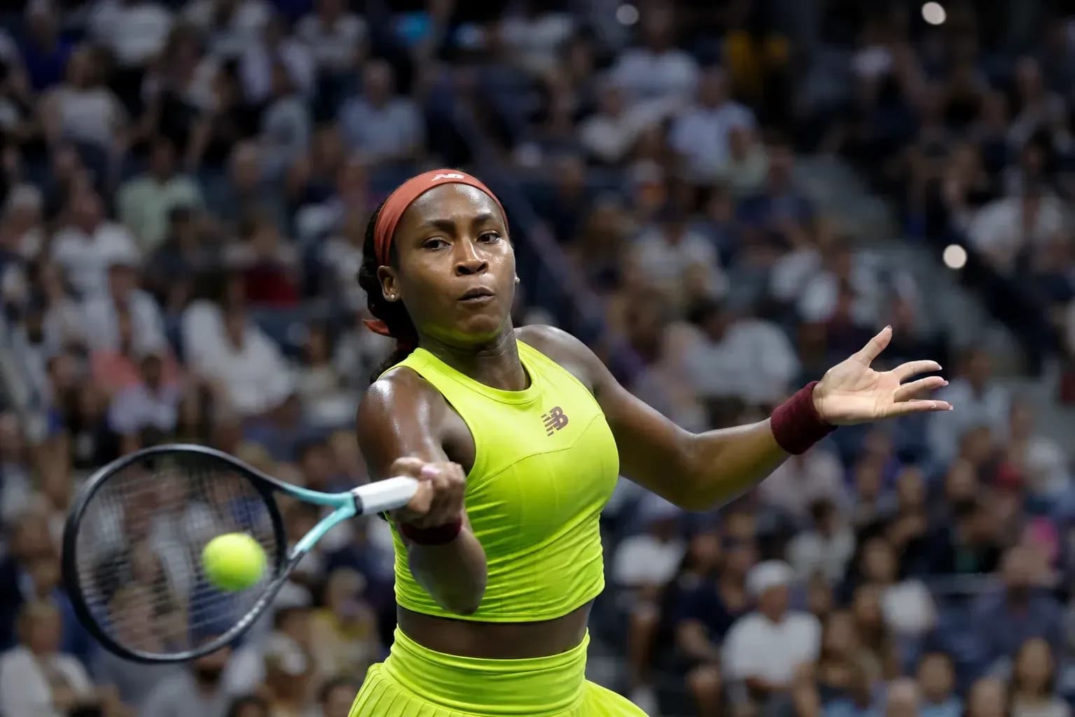 Coco Gauff hitting a forehand during match Coco Gauff hitting a forehand during match
