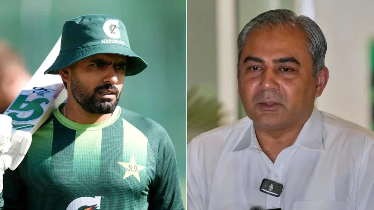Pakistani cricketer and official at press conference Pakistani cricketer and official at press conference