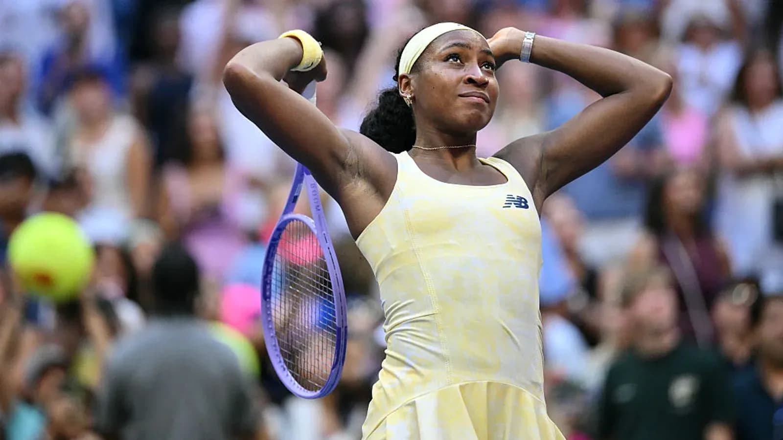 Coco Gauff celebrating after winning a match Coco Gauff celebrating after winning a match