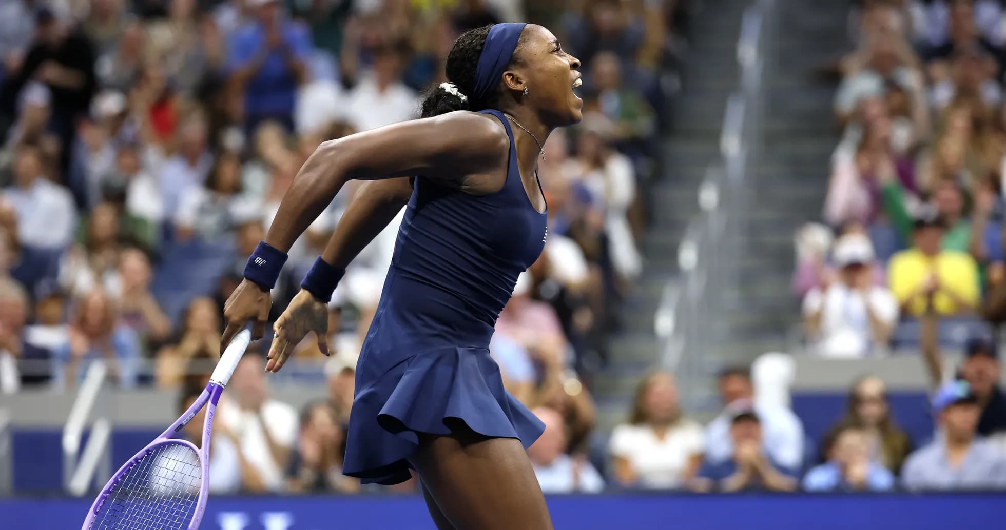 Player celebrating during a tennis match at US Open Player celebrating during a tennis match at US Open